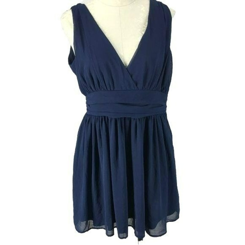 Charlotte Russe Navy Blue V-Neck Ruched Empire Waist Cocktail Dress Medium